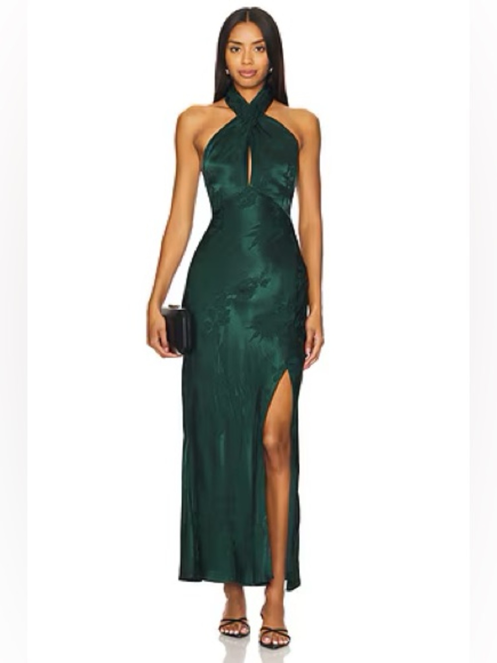 ASTR the Label Marissa Halter Midi Dress in Emerald Green Floral Size Large